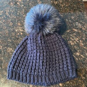 Navy Blue knit hat with Large Pom Pom
